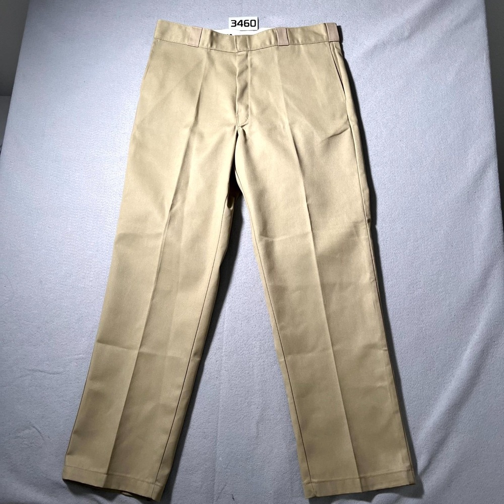Dickies 874 Original Fit Pants Mens 38x32 Khaki Flat Front Straight Leg Workwear